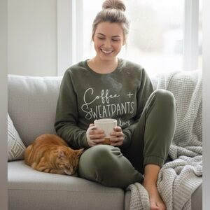 Army Green Graphic Coffee Sweatshirt